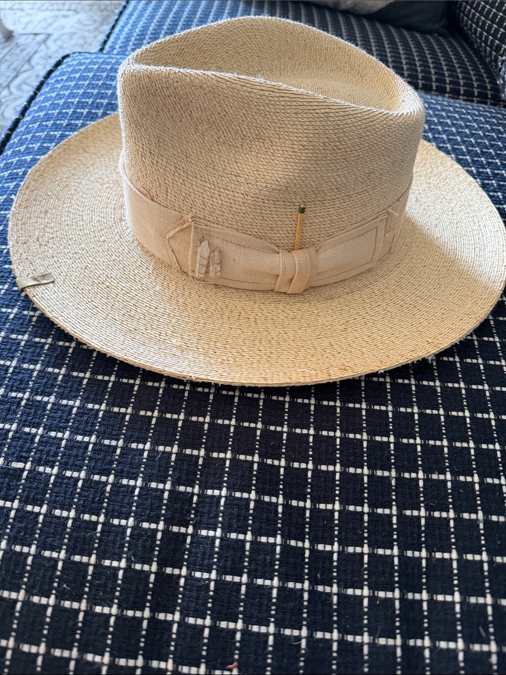 Nick Fouquet Natural Straw Wide-Brim Fedora 6 7/8 custom design